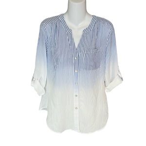 Fyve Women’s Striped Ombre Button Up Roll Tab Sleeves Blue White Size Small